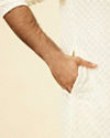 Manyavar Men Soft White Chikankari Embroidered Sequined Kurta Set