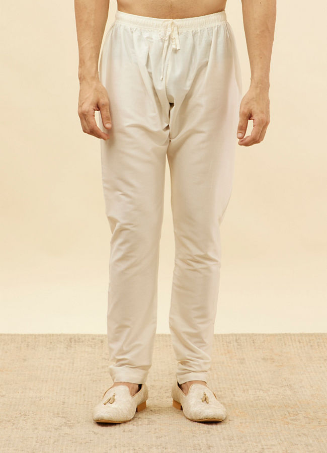 Manyavar Men Soft White Chikankari Embroidered Sequined Kurta Set