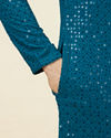 alt message - Manyavar Men Teal Blue Geometric Chikankari Kurta Set image number 3