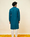 alt message - Manyavar Men Teal Blue Geometric Chikankari Kurta Set image number 5