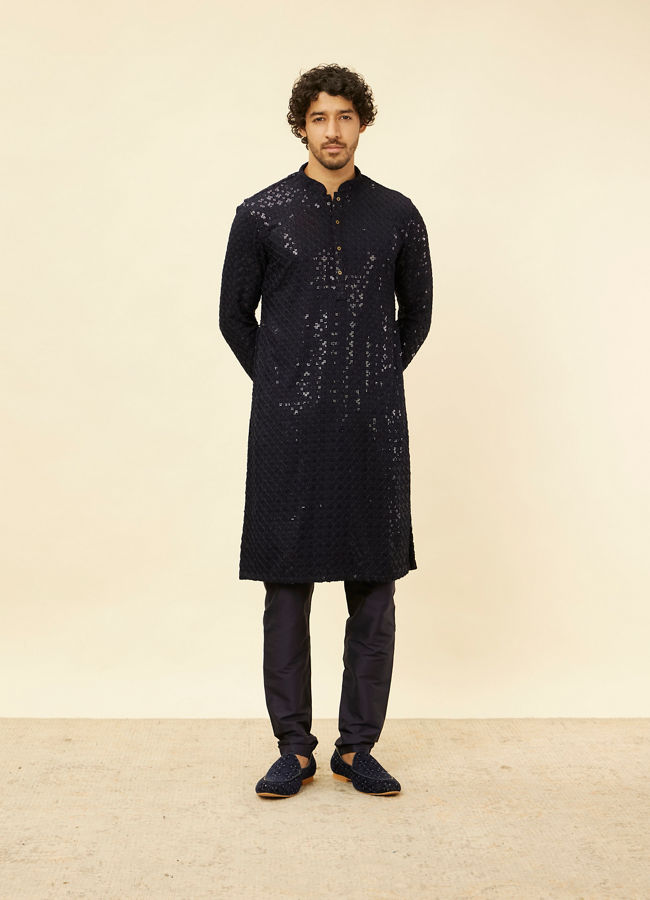 Manyavar Men Royal Blue Chikankari Embroidered Sequinned Kurta Set