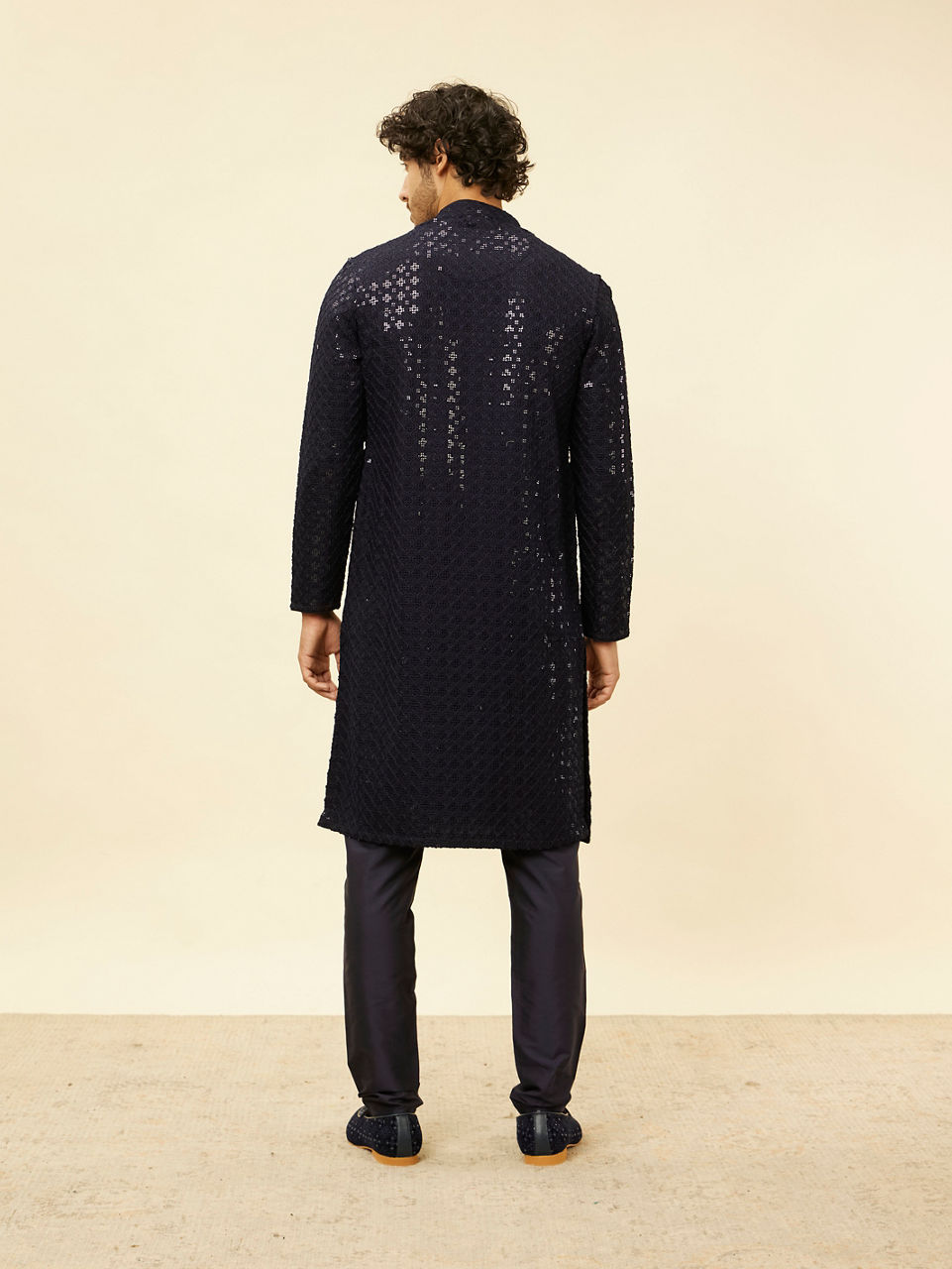 Manyavar Men Royal Blue Chikankari Embroidered Sequinned Kurta Set