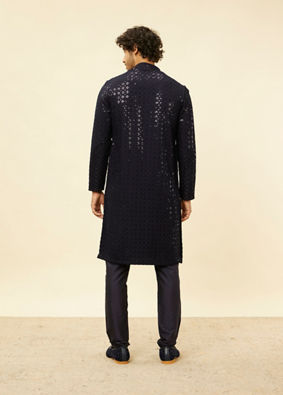 alt message - Manyavar Men Royal Blue Chikankari Embroidered Sequinned Kurta Set image number 5