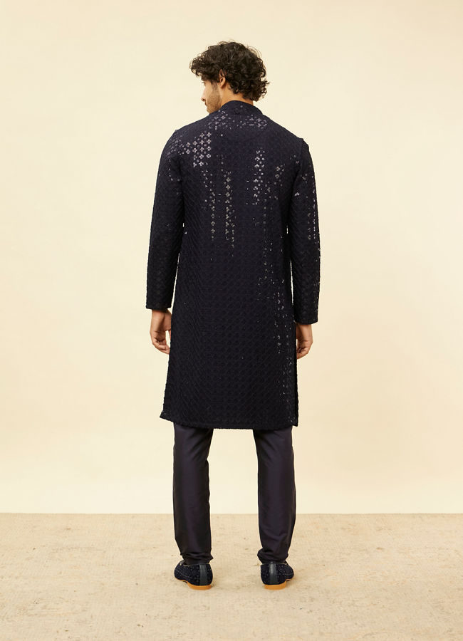 Manyavar Men Royal Blue Chikankari Embroidered Sequinned Kurta Set