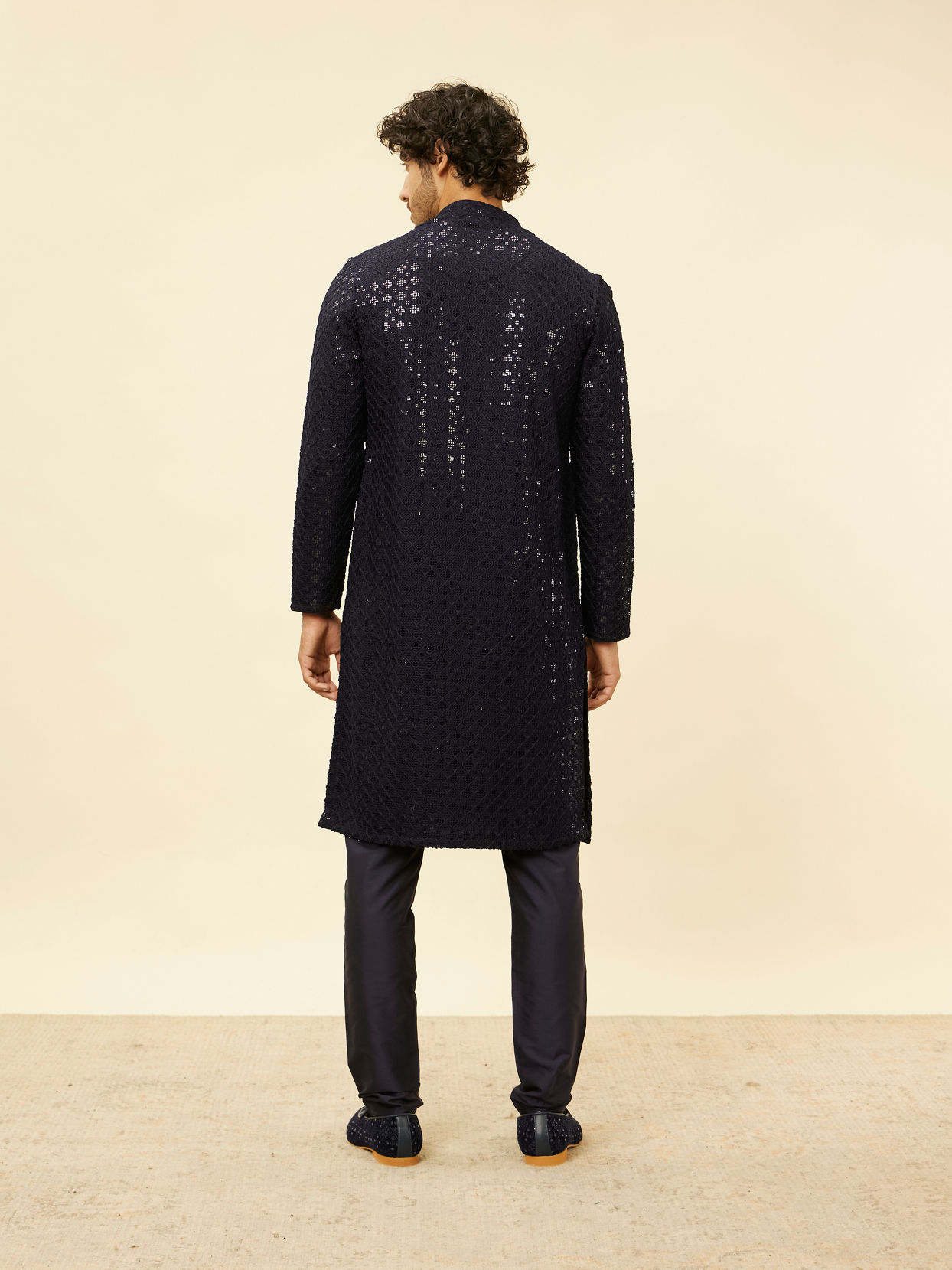 Manyavar Men Royal Blue Chikankari Embroidered Sequinned Kurta Set