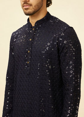 alt message - Manyavar Men Royal Blue Chikankari Embroidered Sequinned Kurta Set image number 1