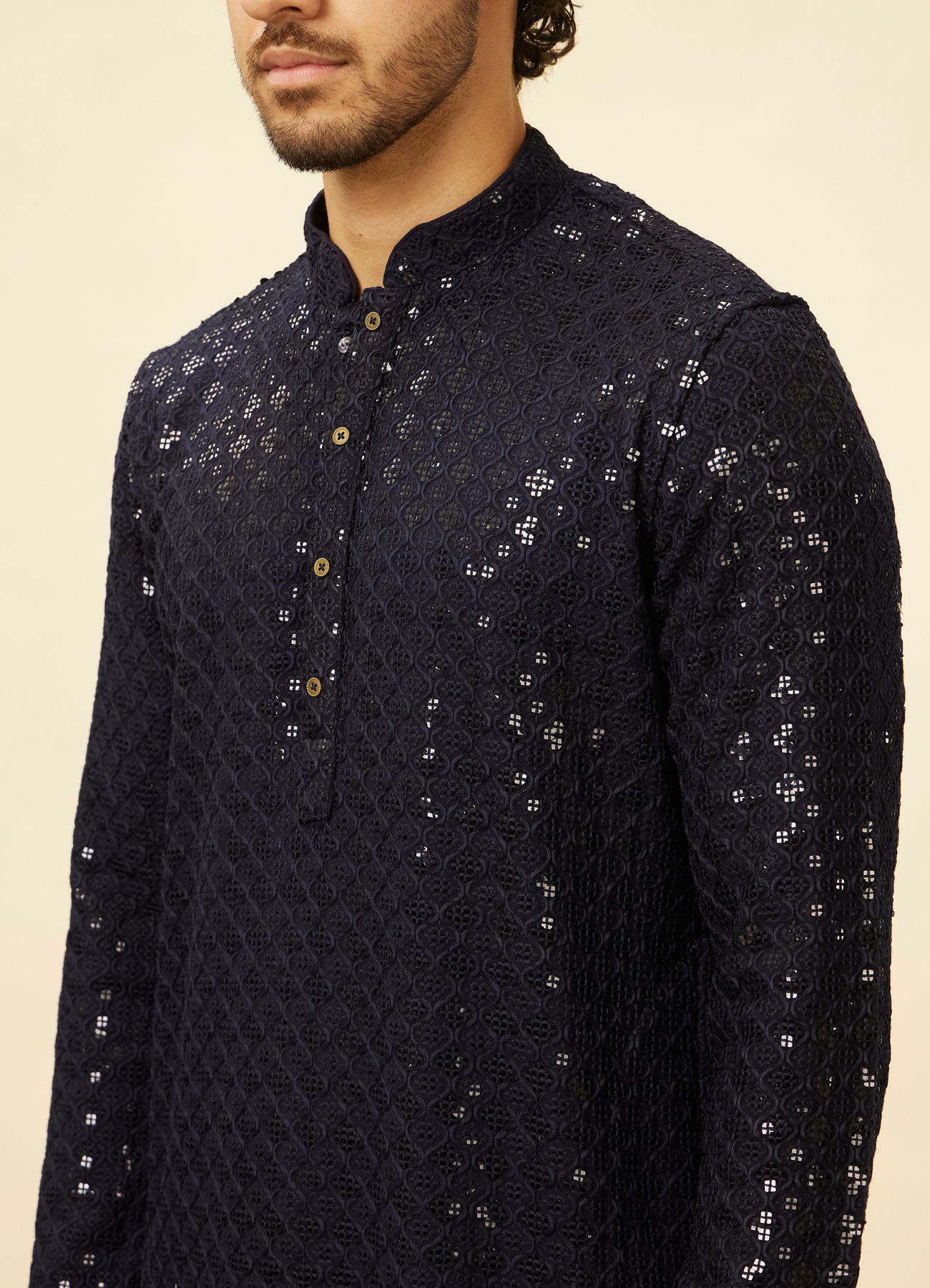 Manyavar Men Royal Blue Chikankari Embroidered Sequinned Kurta Set