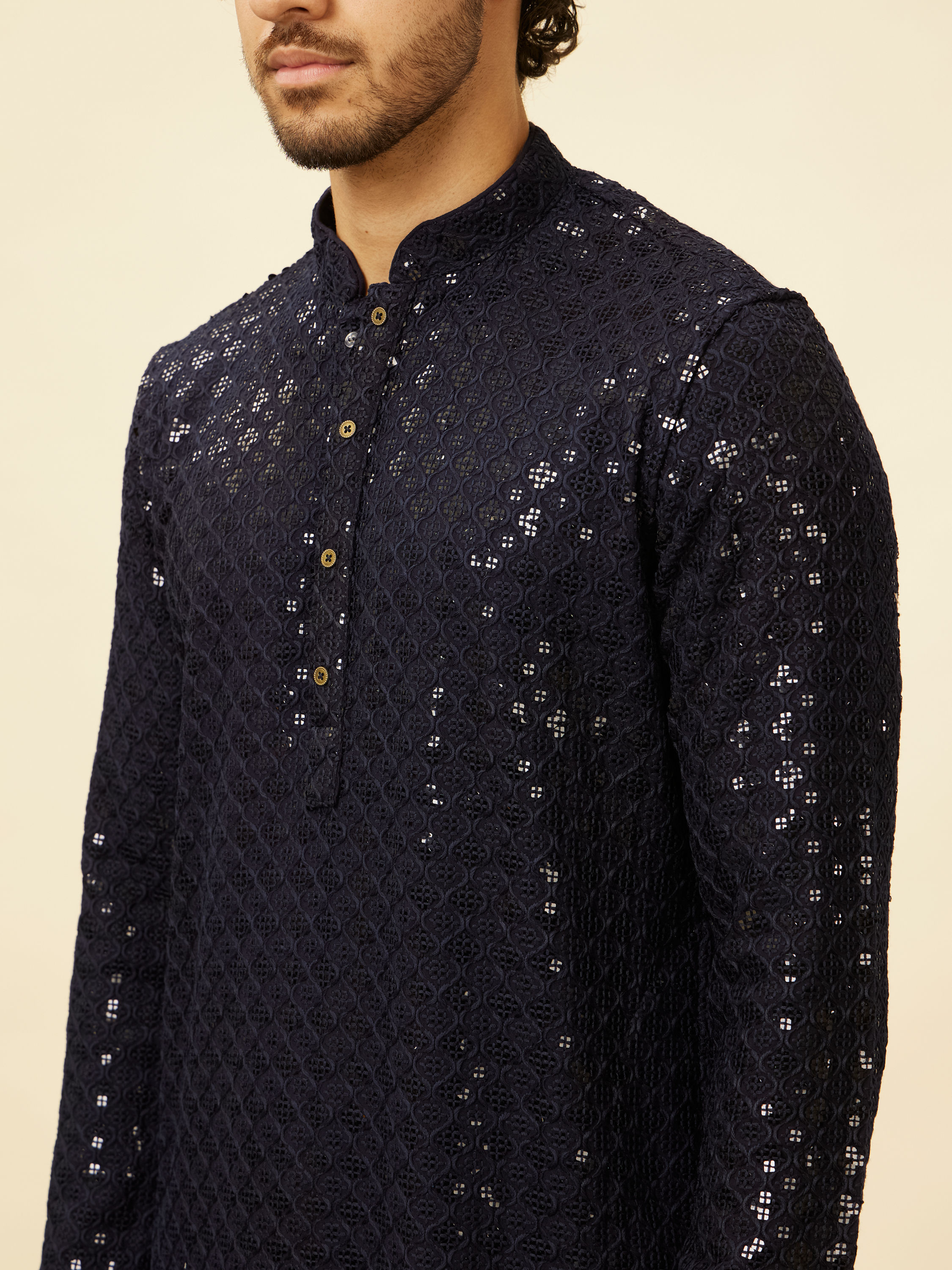 Manyavar Men Royal Blue Chikankari Embroidered Sequinned Kurta Set