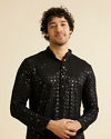 alt message - Manyavar Men Ebony Black Chikankari Embroidered Sequinned Kurta Set image number 0