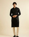 alt message - Manyavar Men Ebony Black Chikankari Embroidered Sequinned Kurta Set image number 1