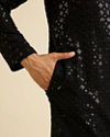 Manyavar Men Ebony Black Chikankari Embroidered Sequinned Kurta Set