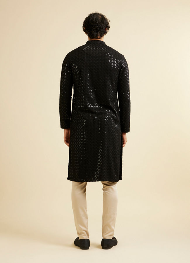 Manyavar Men Ebony Black Chikankari Embroidered Sequinned Kurta Set