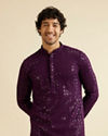 alt message - Manyavar Men Royal Purple Chikankari Embroidered Sequined Kurta Set image number 0