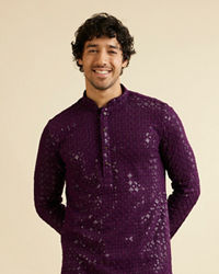 Manyavar Men Royal Purple Chikankari Embroidered Sequined Kurta Set