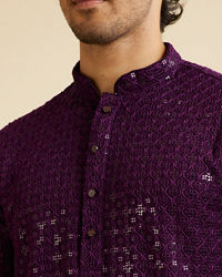 Manyavar Men Royal Purple Chikankari Embroidered Sequined Kurta Set