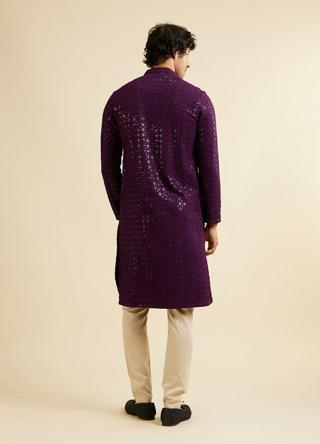 Manyavar Men Royal Purple Chikankari Embroidered Sequined Kurta Set