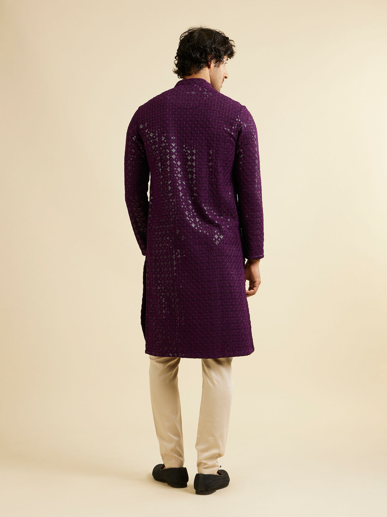 Manyavar Men Royal Purple Chikankari Embroidered Sequined Kurta Set