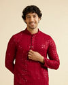 alt message - Manyavar Men Rust Red Chikankari Embroidered Sequinned Kurta Set image number 0