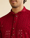 alt message - Manyavar Men Rust Red Chikankari Embroidered Sequinned Kurta Set image number 1