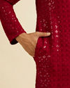 alt message - Manyavar Men Rust Red Chikankari Embroidered Sequinned Kurta Set image number 3