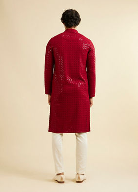 alt message - Manyavar Men Rust Red Chikankari Embroidered Sequinned Kurta Set image number 4