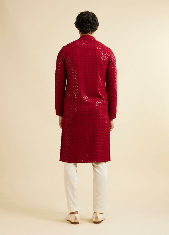 Manyavar Men Rust Red Chikankari Embroidered Sequinned Kurta Set