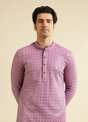 Manyavar Men Deep Lilac Chikankari Embroidered Sequinned Kurta Set image number 0