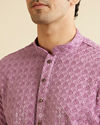 alt message - Manyavar Men Deep Lilac Chikankari Embroidered Sequinned Kurta Set image number 1