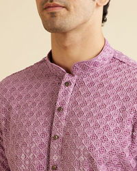 Manyavar Men Deep Lilac Chikankari Embroidered Sequinned Kurta Set