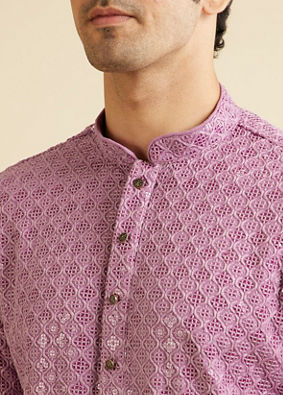 Manyavar Men Deep Lilac Chikankari Embroidered Sequinned Kurta Set image number 1