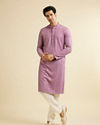 alt message - Manyavar Men Deep Lilac Chikankari Embroidered Sequinned Kurta Set image number 2