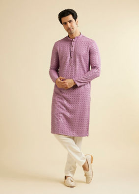 Manyavar Men Deep Lilac Chikankari Embroidered Sequinned Kurta Set image number 2