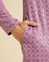 alt message - Manyavar Men Deep Lilac Chikankari Embroidered Sequinned Kurta Set image number 3