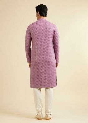 Manyavar Men Deep Lilac Chikankari Embroidered Sequinned Kurta Set image number 4