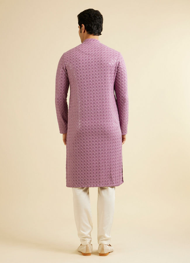 alt message - Manyavar Men Deep Lilac Chikankari Embroidered Sequinned Kurta Set image number 4