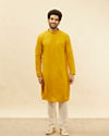 Manyavar Men Bright Mustard Chikankari Sequinned Kurta Set