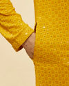Manyavar Men Bright Mustard Chikankari Sequinned Kurta Set