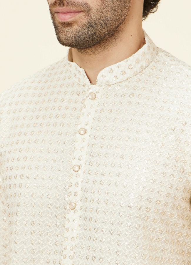 Manyavar Men Buttercream Ditsy Floral Chikankari Kurta Set