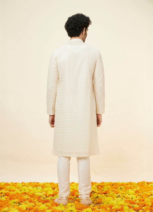 alt message - Manyavar Men Buttercream Ditsy Floral Chikankari Kurta Set image number 5