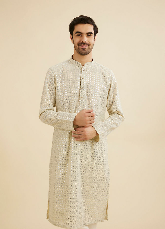 Manyavar Men Pista Green Chikankari Kurta Set with Sequin Work