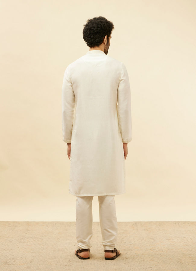 alt message - Manyavar Men Warm White Embroidered Neckline Kurta Set image number 5