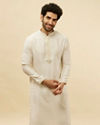 Manyavar Men Warm White Embroidered Neckline Kurta Set