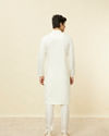 Manyavar Men Pearled Ivory White Linear Patterned Kurta Set