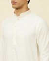 Manyavar Men Pearled Ivory White Linear Patterned Kurta Set