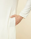 Manyavar Men Pearled Ivory White Linear Patterned Kurta Set