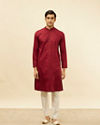 Manyavar Men Maroon Chevron Patterned Kurta Set