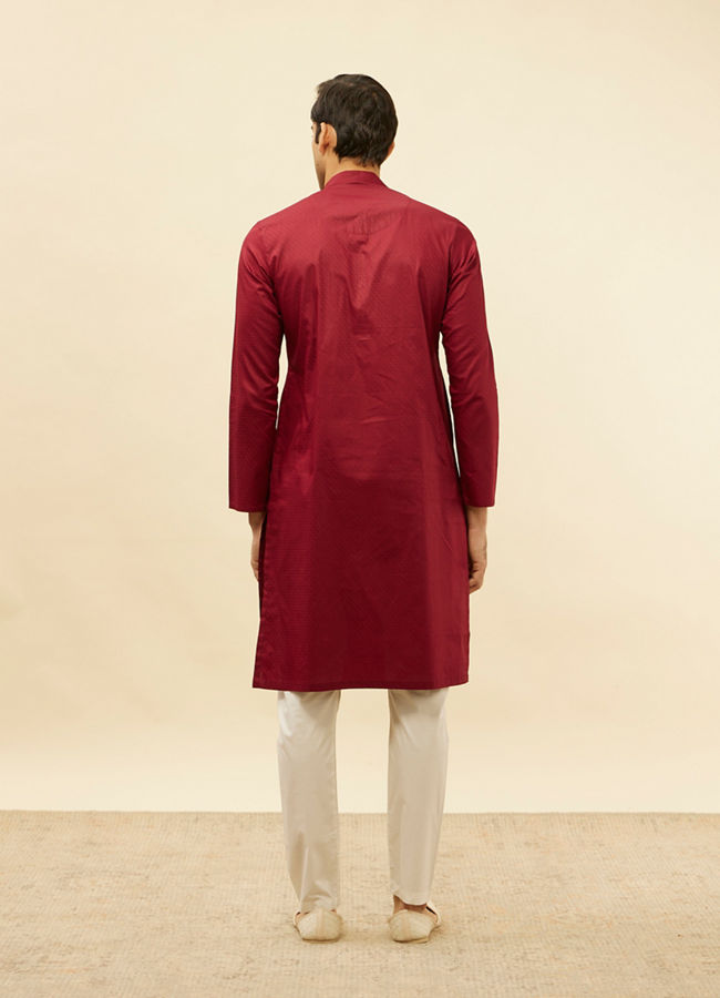 Manyavar Men Maroon Chevron Patterned Kurta Set