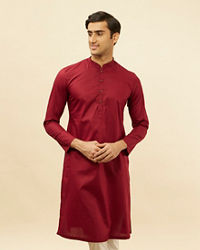 Manyavar Men Maroon Chevron Patterned Kurta Set