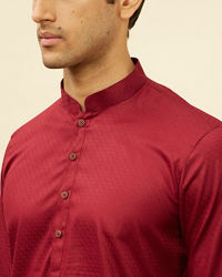 Manyavar Men Maroon Chevron Patterned Kurta Set