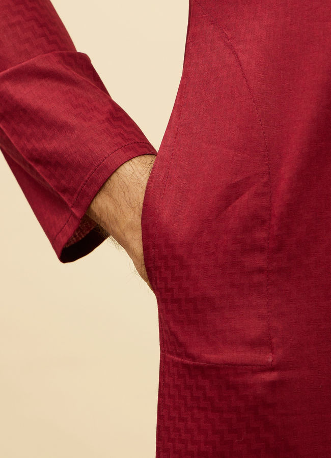 Manyavar Men Maroon Chevron Patterned Kurta Set